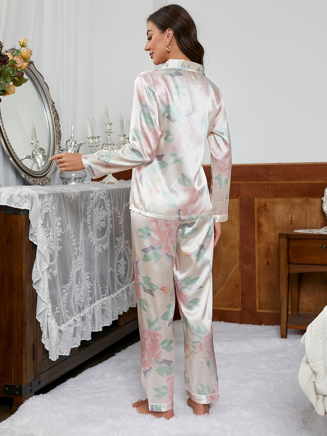 conjunto pijama seda piezas estampado floral elegante Temu Ecuador