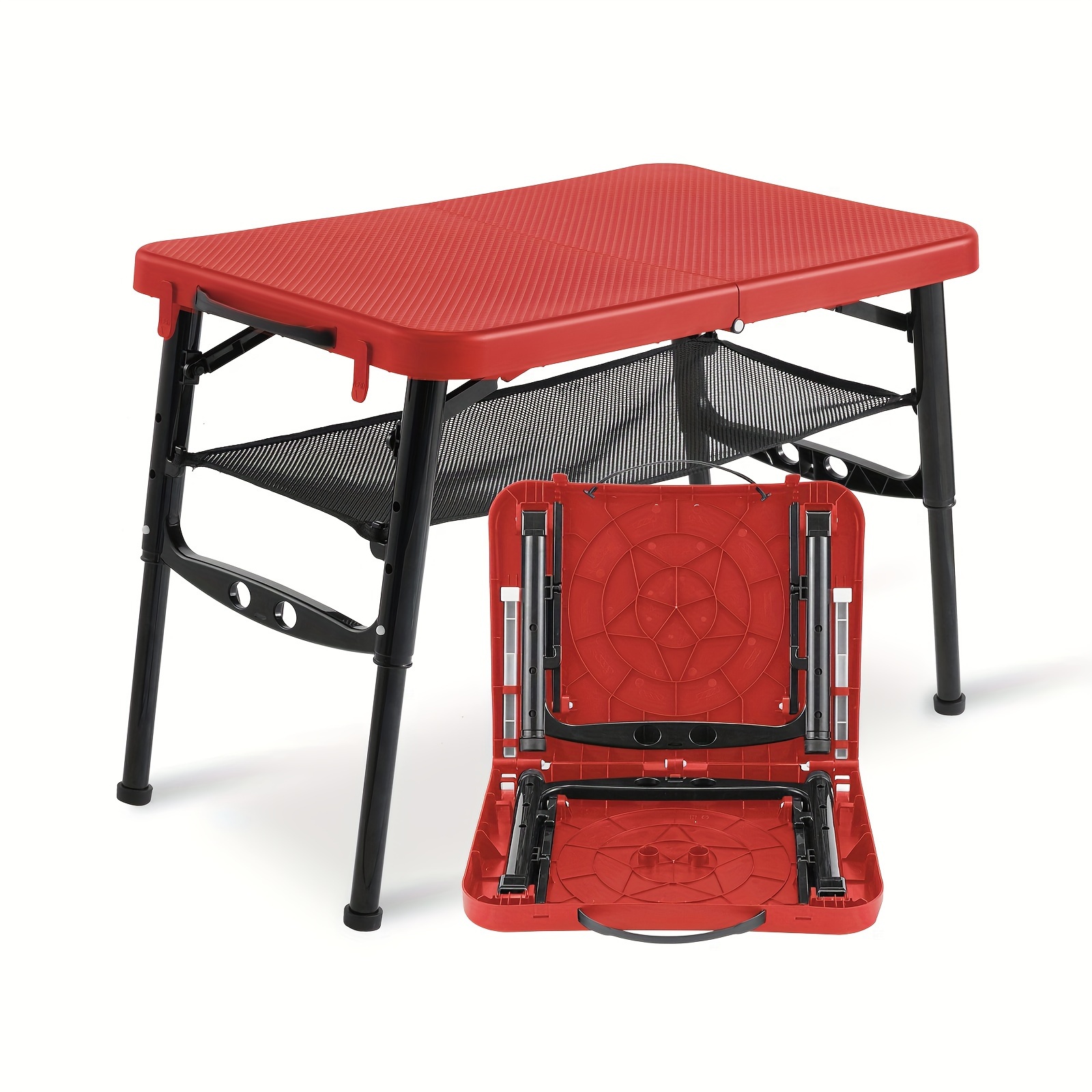 

Adjustable Height Collapsible Table For Camping Small Folding Table With Storage Nets For , Picnic, Beach, Travel