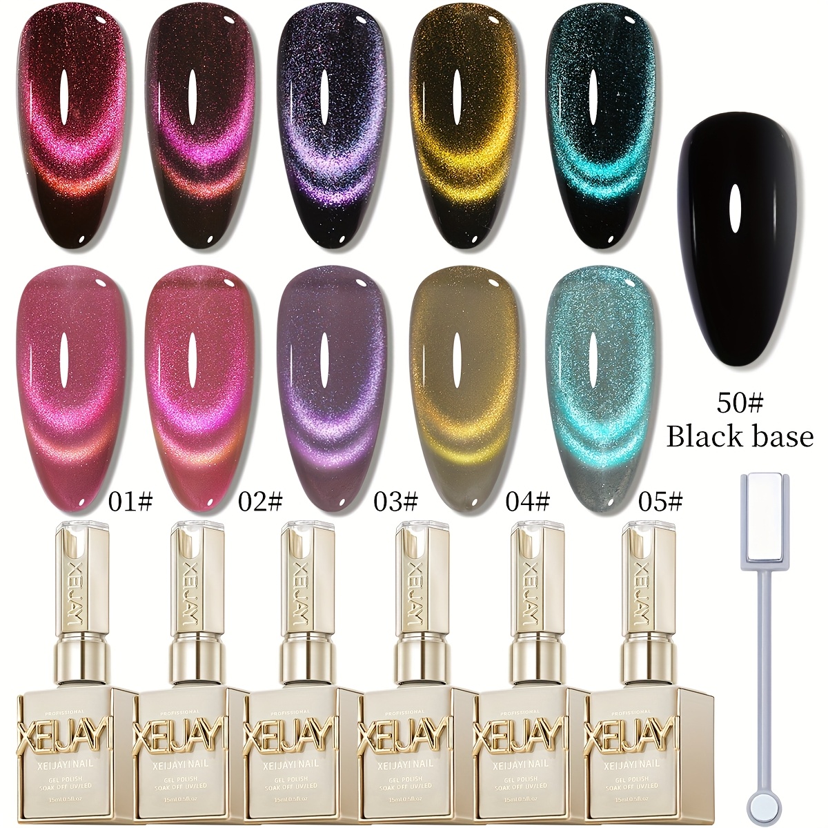 Image of Nail Polish Set 5 Colors 15ml Reflective With Nail Gel Soak Led Gel Salon Women's Nail Art Tools Fashion Holographic Nail Art Contains Magnets