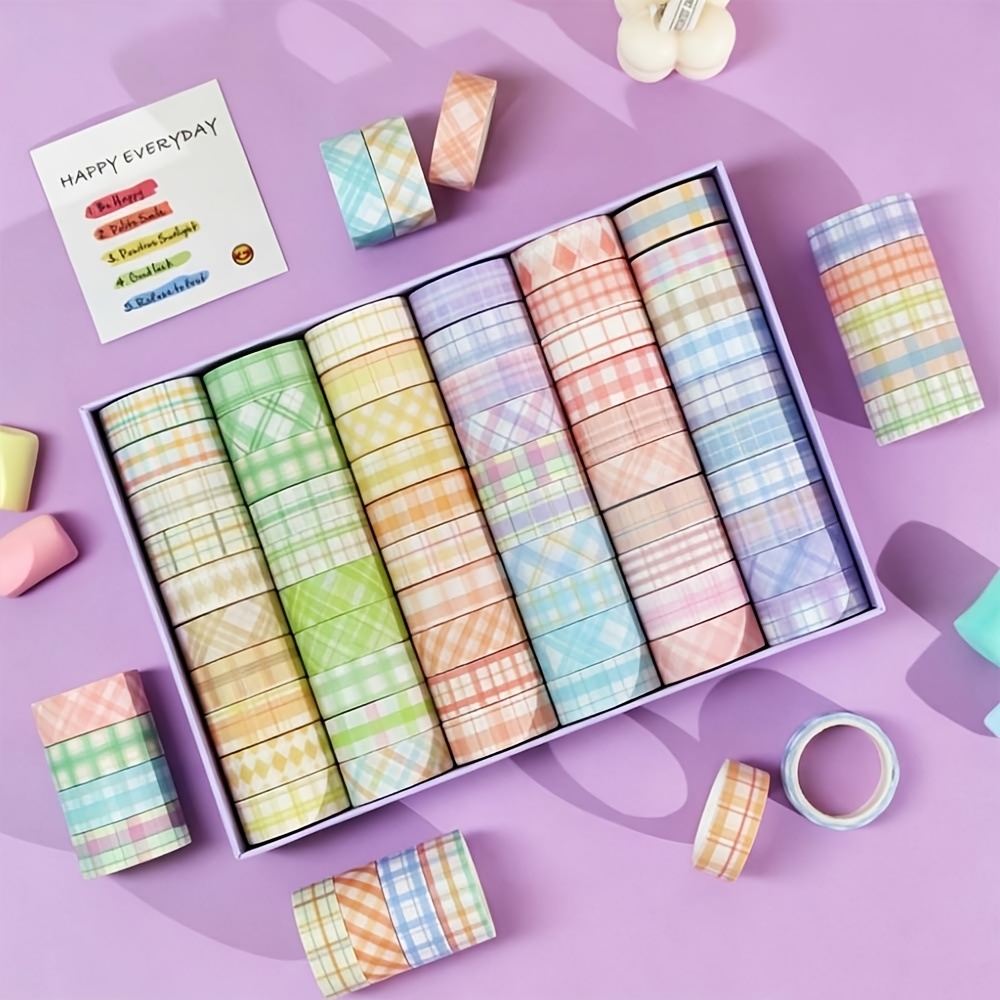 TEMU Contains Random Styles 60 /30/10 Unique Pastel Plaid Rolls, Each Wide And 2m Long! Delicate, To Journals, Scrapbooks, Planners, And Gifts. Craft