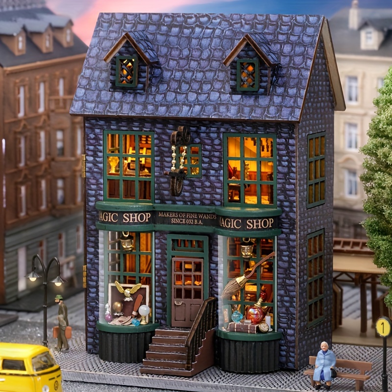 Family house (Doll's house) set + 20 figures - 3D wooden puzzles - outlet laser art model construction kit - colored