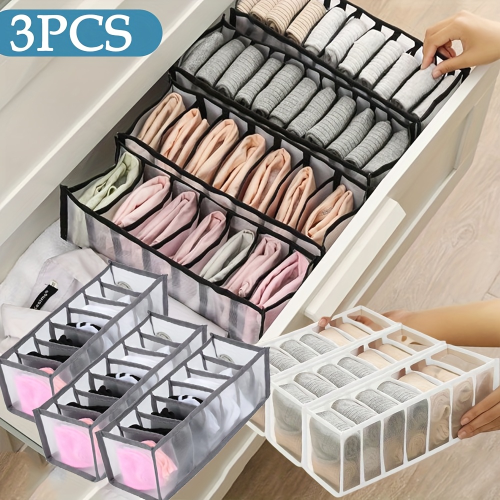 set of 3 drawer style storage boxes with 7 compartments ideal for organizing underwear pants jeans and socks 0