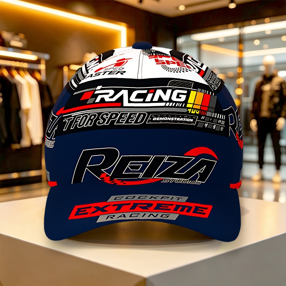 TEMU 1pc Urban Street Style Racing Graphic Snapback Baseball Featuring 2d Flat Curved Brim Trucker & Hip-, Breathable Adjustable Hat For Daily