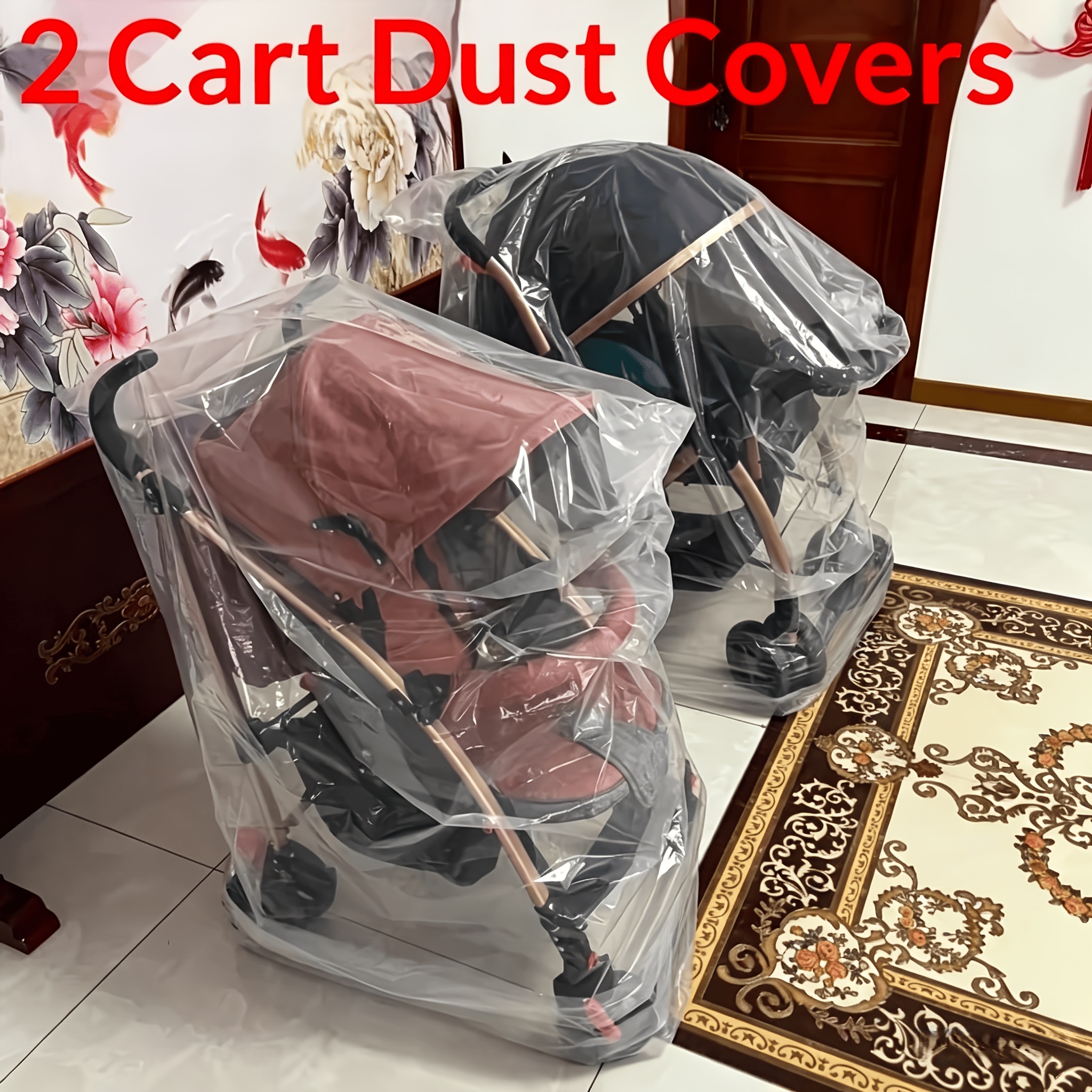 TEMU 2pcs Extra Large Stroller Transparent Dust Cover, Stroller Moisture-proof Protective Cover, 120cm×160cm Plastic Dust-proof Storage Bag, Stroller