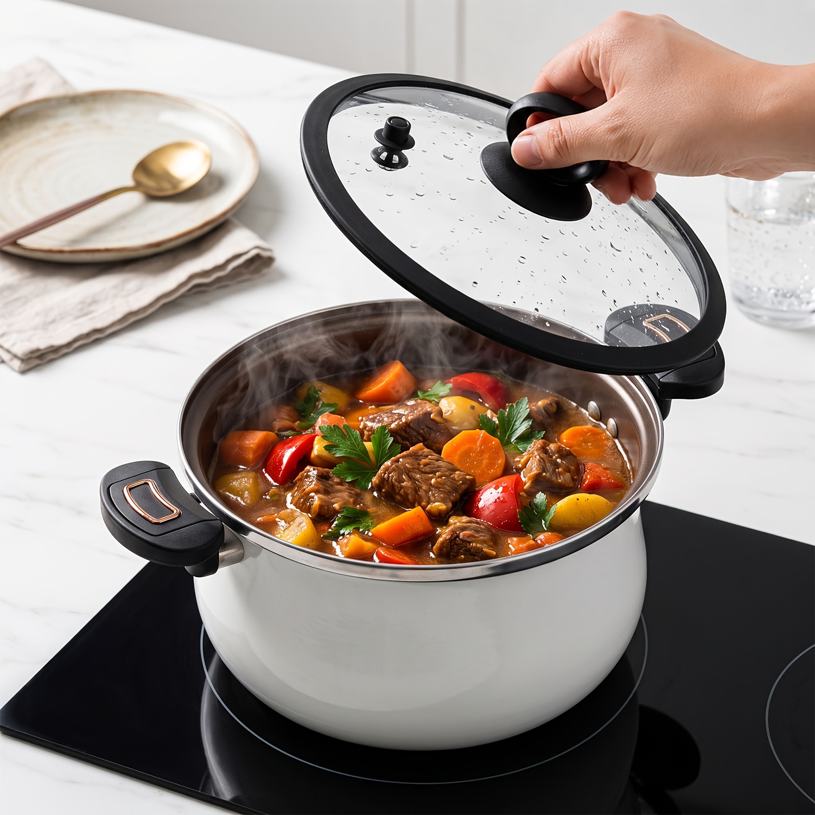 Image of 7l Large Soup Pot, Stew Pot With Easy-clean Interior, Lfgb- Material, Compatible All Cooktop Types | 7l Large For Camping, Home Kitchen, Endless Cooking