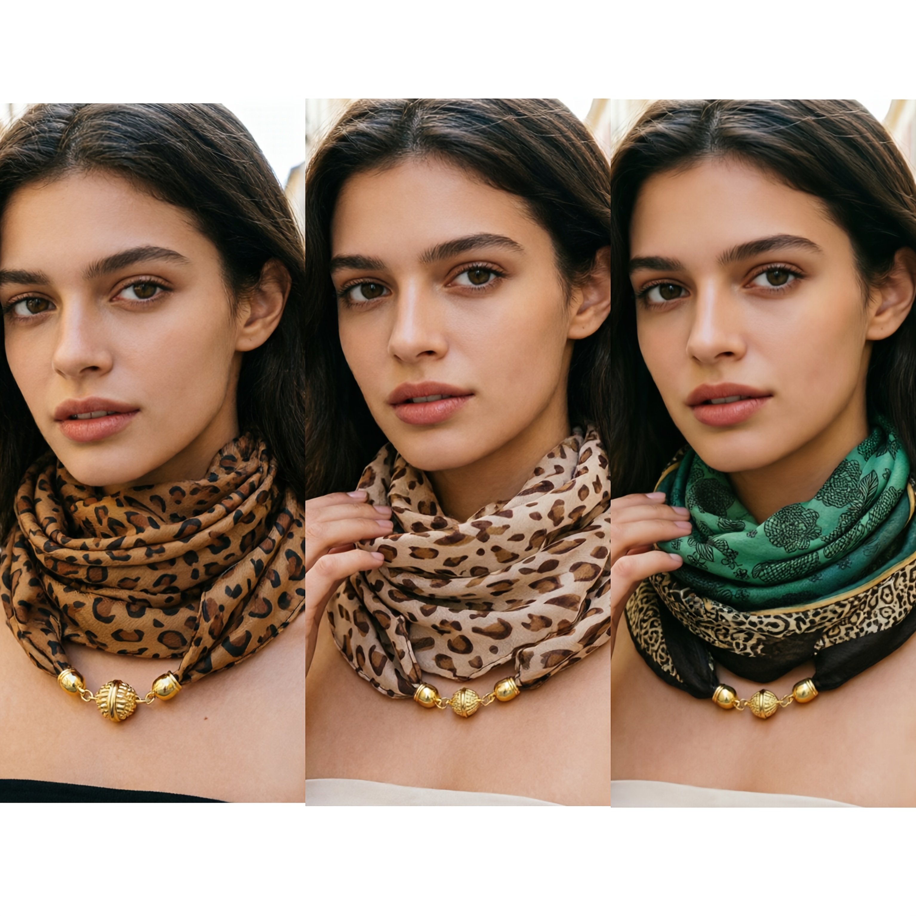 TEMU Ensemble de 3 foulards de cou en mousseline de soie à imprimé léopard, légère et respirante, tendance et polyvalent, avec fermeture, utilisation