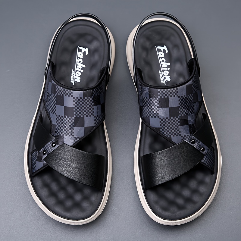 Mens Plaid Pattern Design Fashion Open Toe Slip Sandals Non Slip Comfy  Summer Beach Sandals Outdoor Casual Walking, High-quality & Affordable