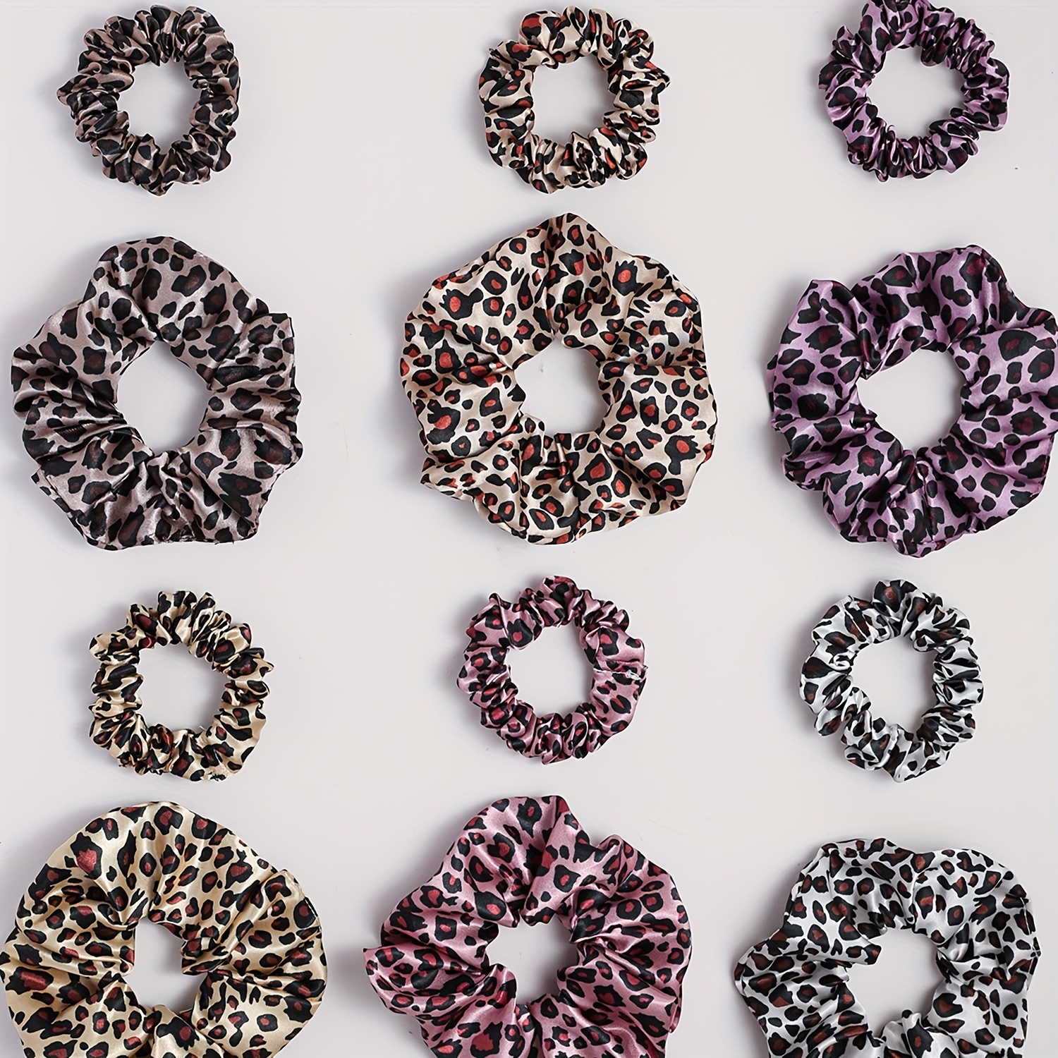 12pcs Satin Leopard Print Hair Ties, Versatile Hair Additions Suitable For And Women