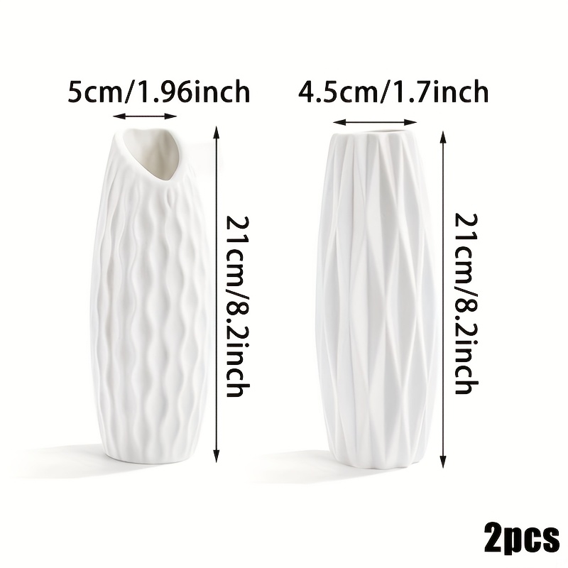 TEMU 2pcs White Vases, 8.2" Tall Home Decor Vases, Modern Minimalist Flower Vases, Displaying , Tulips, Dried Flowers, Artificial Flowers, Stems, And