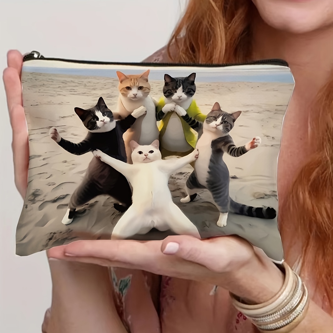 

Canvas Toiletry Bag With Cat Print - Lightweight And Foldable Cosmetic Pouch, Multi-use Organizer, Wet Wipe Clean, Zippered Closure - Ideal For Travel, , Makeup And Stationery Storage