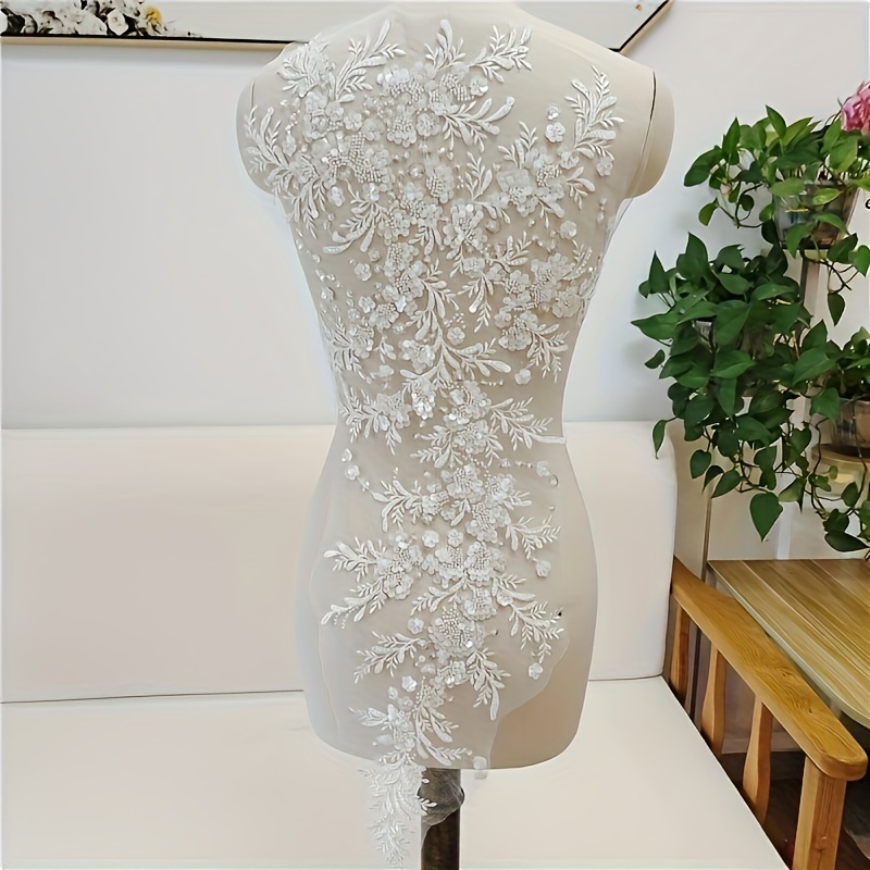 

Luxury Ivory White Beaded Sequin Embroidery Lace Applique - 1pc, Diy Wedding Dress & Formal Attire Accessories