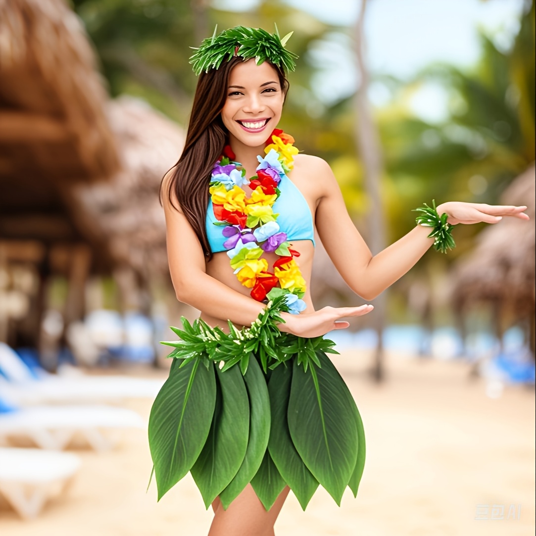 Pangmao Jupe Hawaïenne Avec Fleurs Pour Fête D’Été - Tenue Thème Hawaii Plage Tropicale