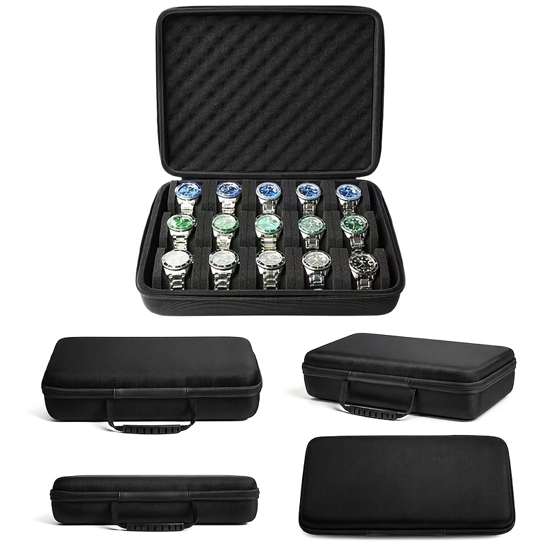 TEMU [15- Box] 15-slot Hard Watch Storage Box, Thickened , Travel Portable Watch Organizer, Full-size Wristwatch Protection Storage Bag, Watch