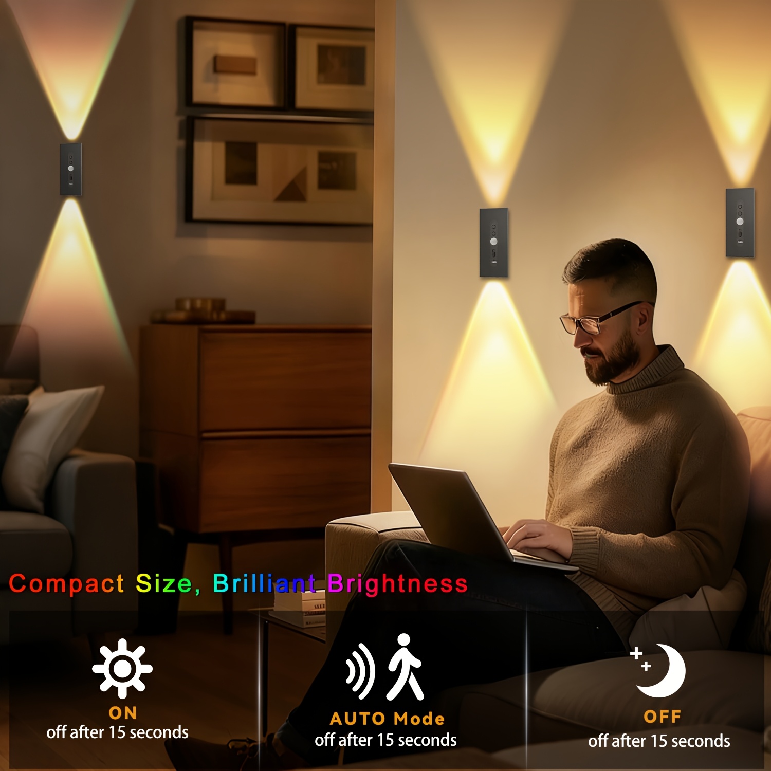 2/4 Stück Magnetische LED Bewegungsmelder Wandleuchte, Dimmbar 8 Farben, RGB Warmes Orange Leuchten, Geeignet für Deko Schlafzimmer, Wohnzimmer, Küchen, Bars, Treppen, Spielzimmer, Korridore und Partys, Korridor- USB/Batteriebetrieben, Nachtlicht Dekoration