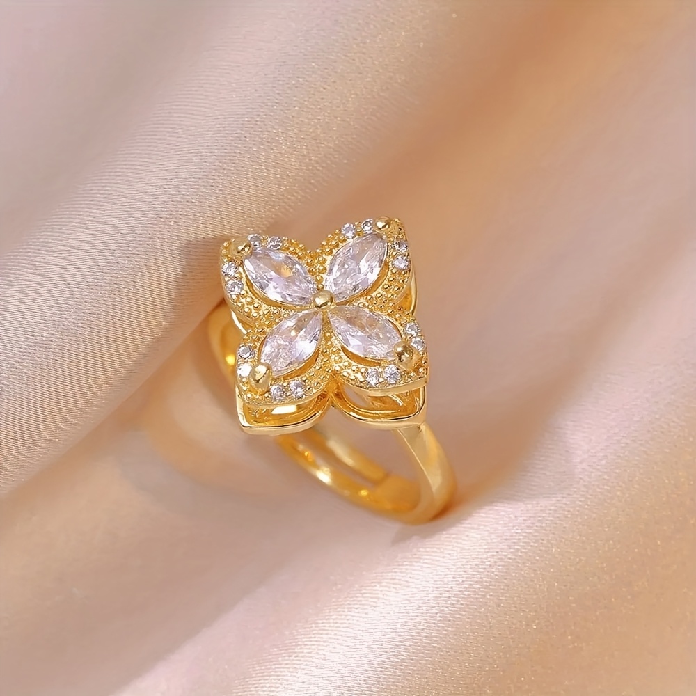 TEMU Bague rotative de style japonais/coréen de à incrustée de synthétique - un accessoire de bague géométrique minimaliste, tendance, de luxe léger,