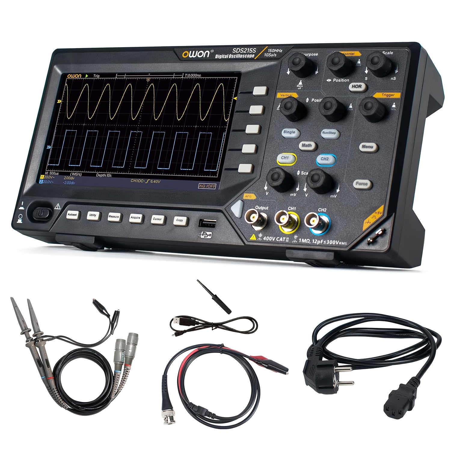 Image of 150mhz Owon Oscilloscope, 2+1 Ch 25mhz Waveform Generator Digital Oscilloscope 1gsa/s Sample Rate For Each Channel 7 Inch Lcd Display (150mhz/2+1 Ch/owon Sds215s)