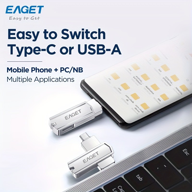 

1pc Eaget 2-in-1 Usb 3.2 - - Usb-a/-c Connectors For Phones, Pcs, And Computers - External Storage