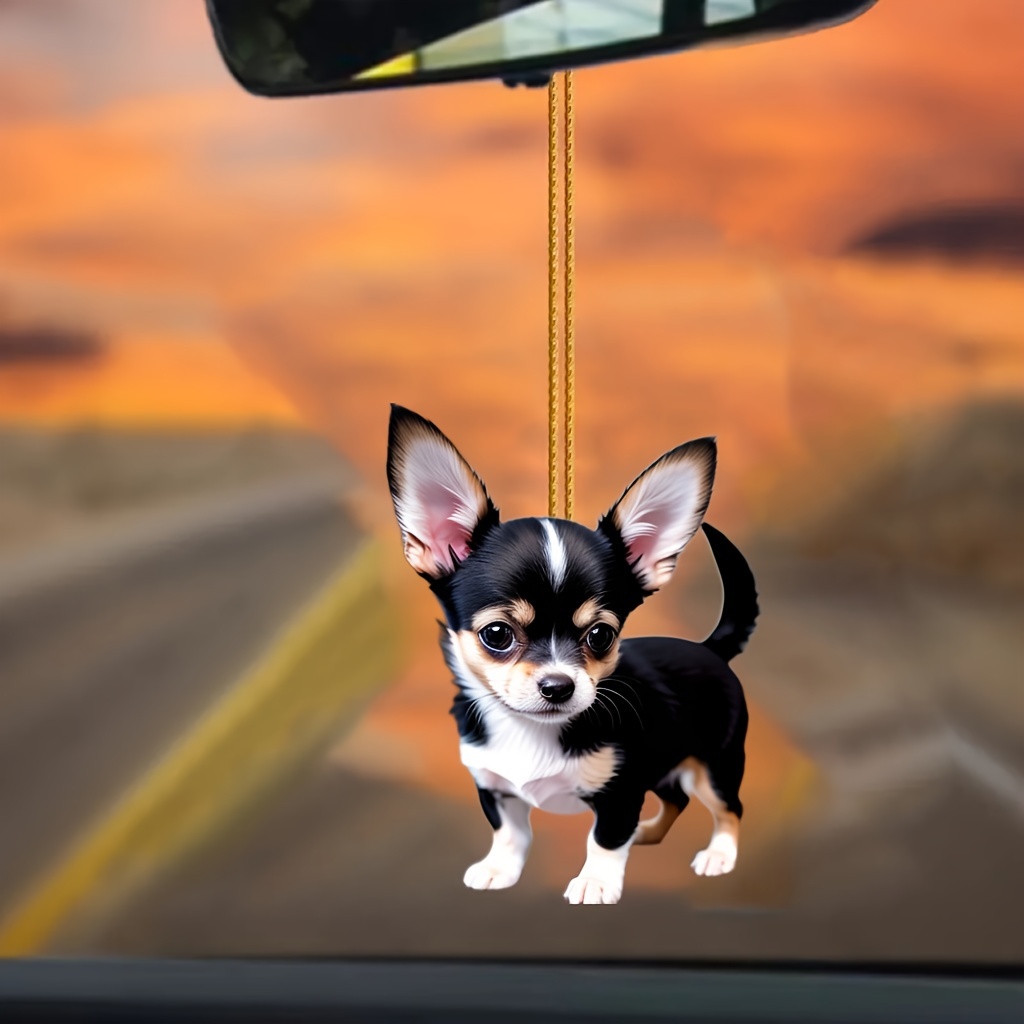 

1pc Cute 2d Acrylic Chihuahua Pendant For Mirror, Keychain, Valentine's Day & New Year Car Decor, Christmas Tree Ornament, Romantic Couple's Holiday Gift