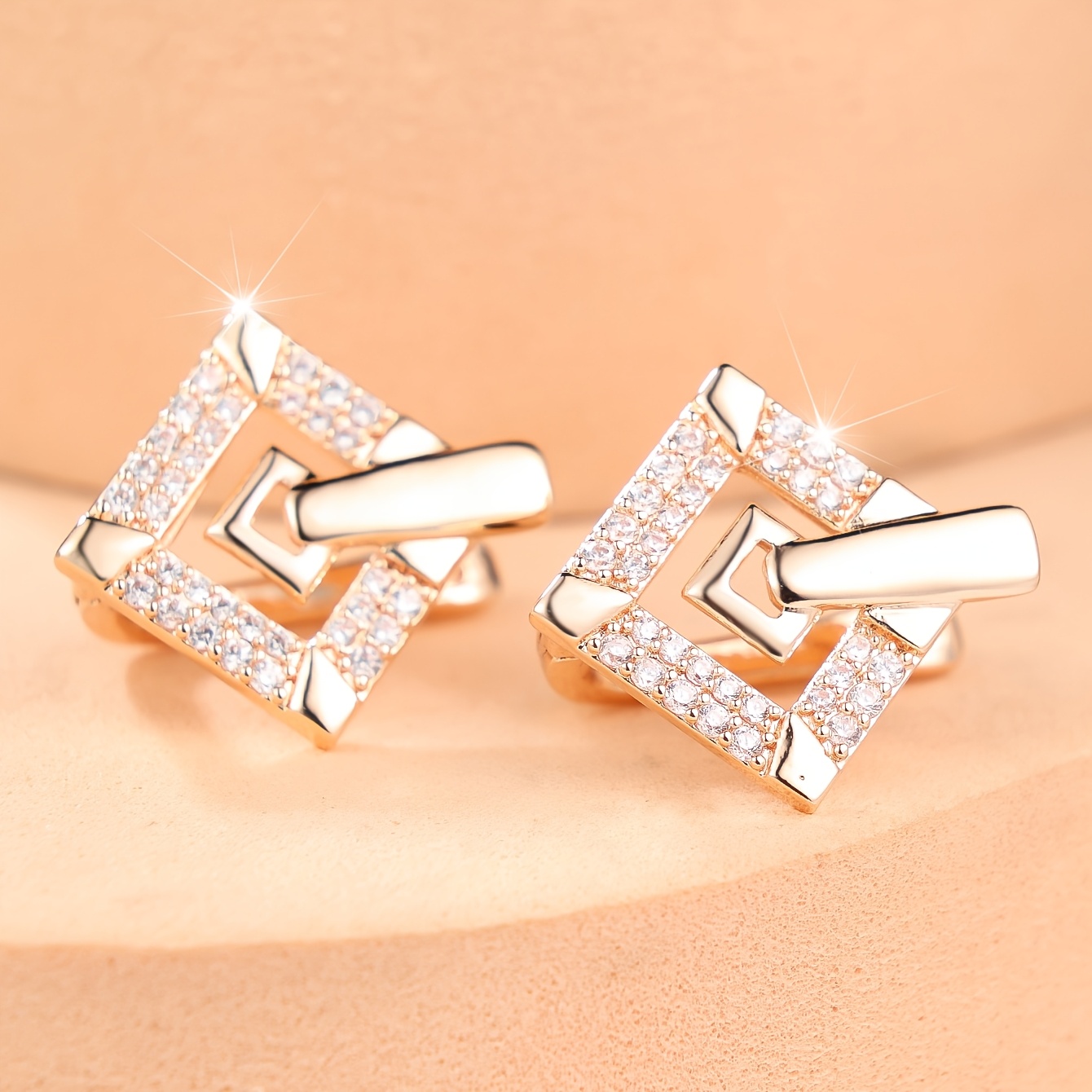 Women's Elegant Double-Layer Geometric Earrings with Cubic Zirconia