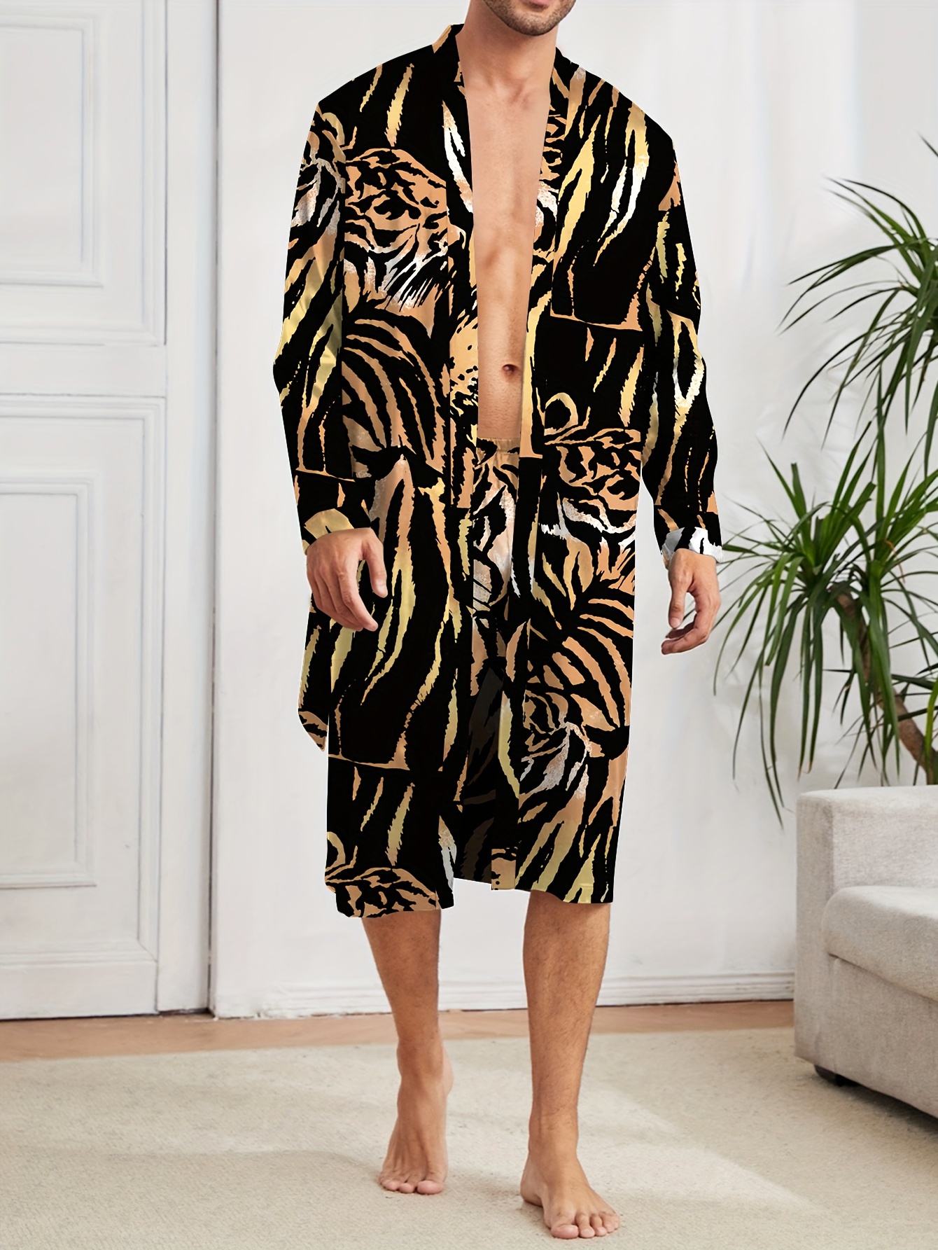 mens leopard print spring autumn pajama set men's underwear Temu