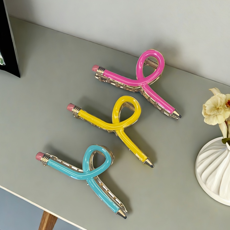 

1pc Chic Pencil-shaped Hair Claw Clip - Sparkly & Cute, Non-slip Barrette For Teachers - Perfect Back To School Accessory, Ideal Gift For Educators