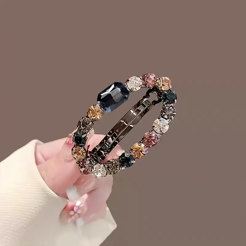 1pc elegant oval   hair clip for women sparkling synthetic gemstone adjustable spring claw clip for ponytails braids updos valentines   accessory cute hair clips braid enhancement sophisticated style   embellishments 2