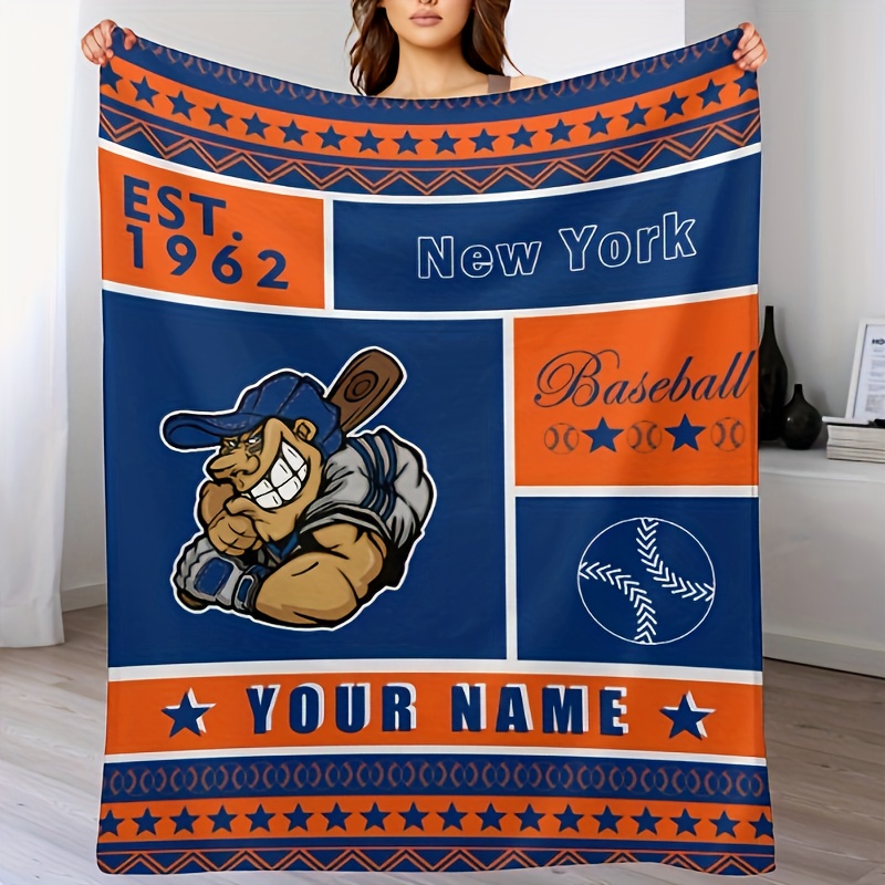 

Customizable New Baseball Fleece Throw Blanket - Personalized Name, Sofas & Beds - Ideal Gift For Sports Fans - In Multiple Sizes