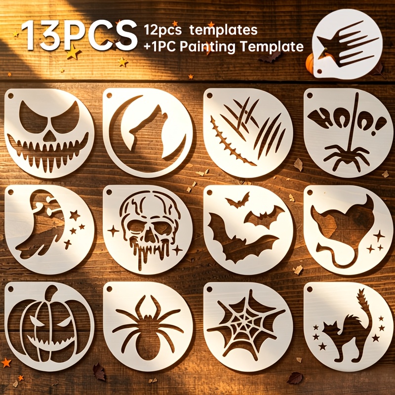 TEMU 13pcs Mini Halloween Face Paint Template Set (12pcs Templates And 1pc Face Paint Template) - Reusable And Washable, 3 X 3 Inch Halloween