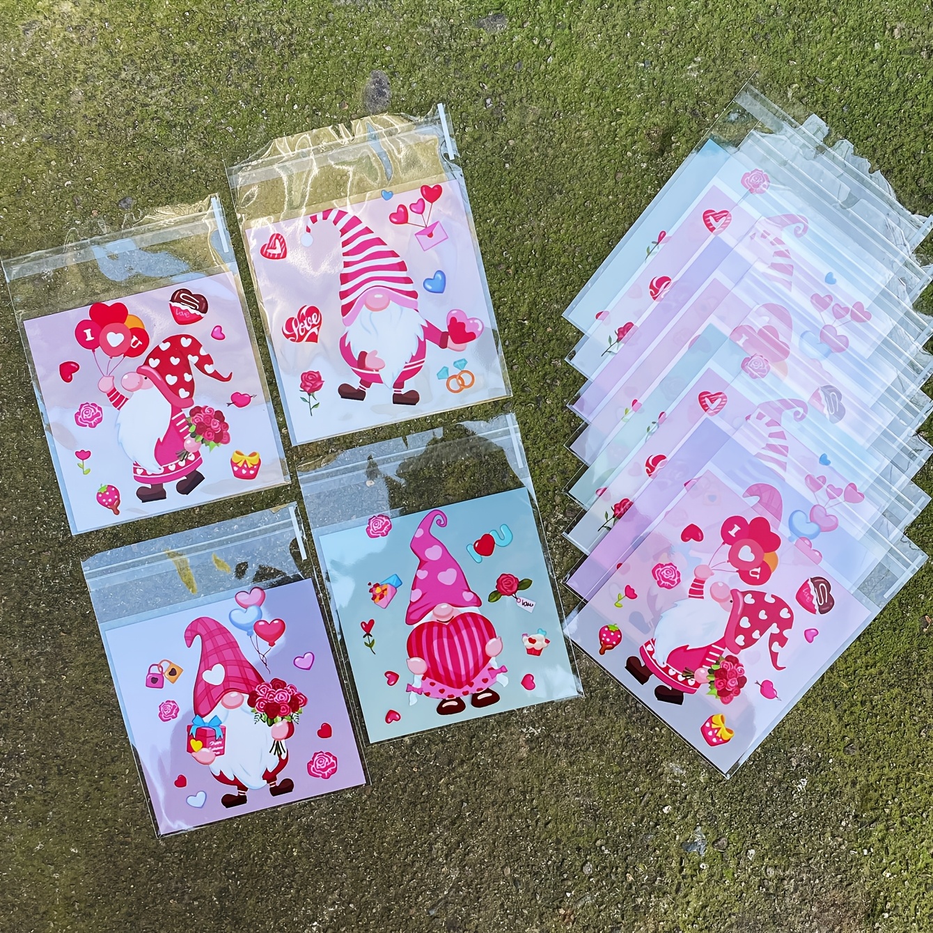 

100pcs Pink Cartoon Heart Balloon Pattern Valentine's Day Gift Bags, Plastic Rose Greeting Card Favor Bags For Couples, Wedding Theme Party Decorations