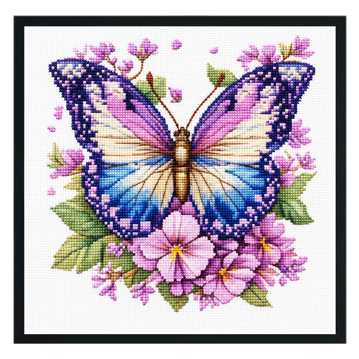 TEMU 1 Set Flower Language Pattern 11ct Medium Grid Three-strand Thread Cross Stitch Kit For Adults, New -style Handmade Diy Stress-relief Creative