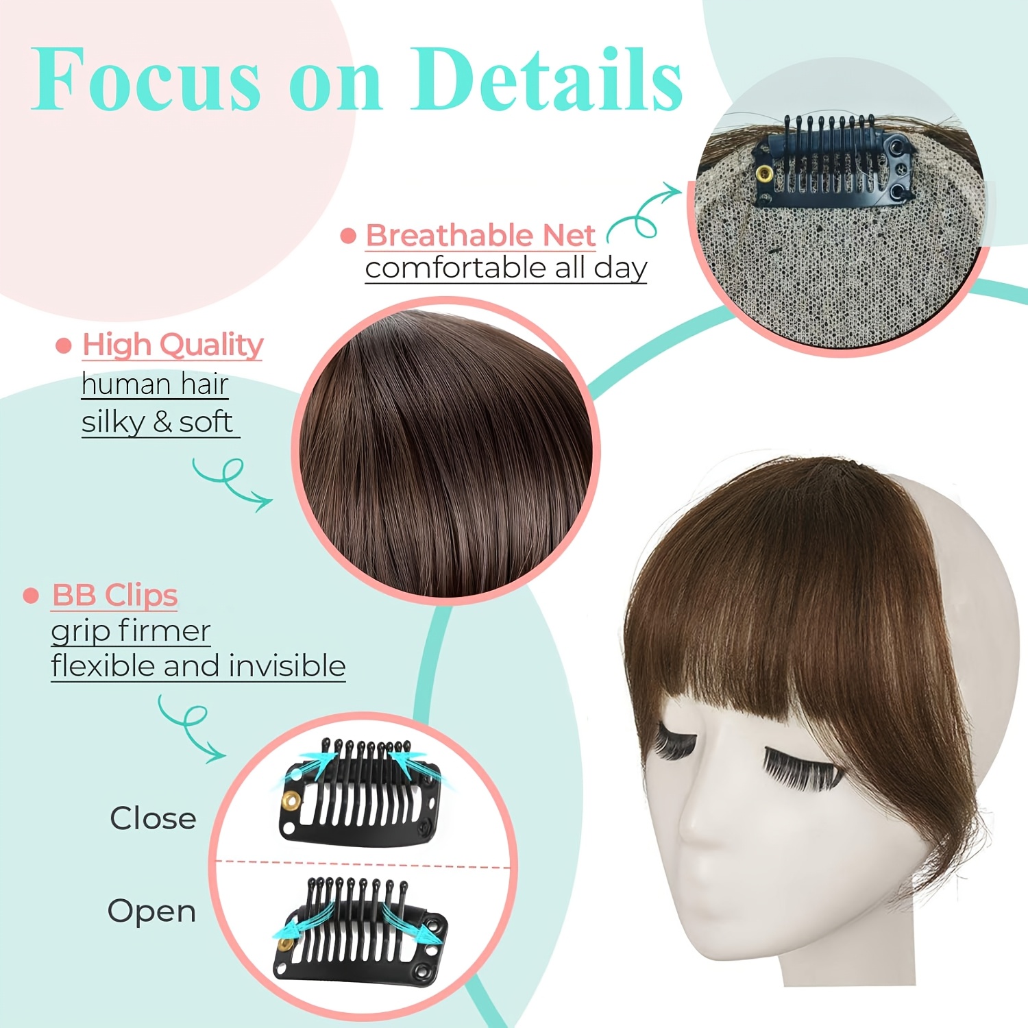clip in bangs 100 human hair fringe clip on  l hair extensions daily party fringe french clip in thick   full bangs details 8