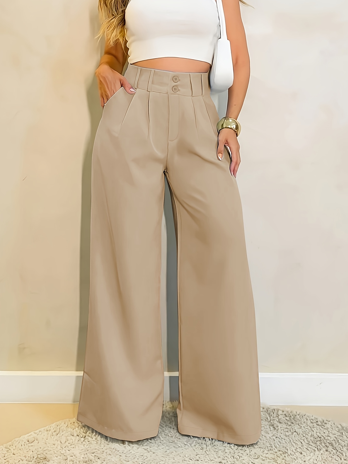 cute high waisted dress pants Women's Careerwear Wide Legged Khaki Pants main image 1