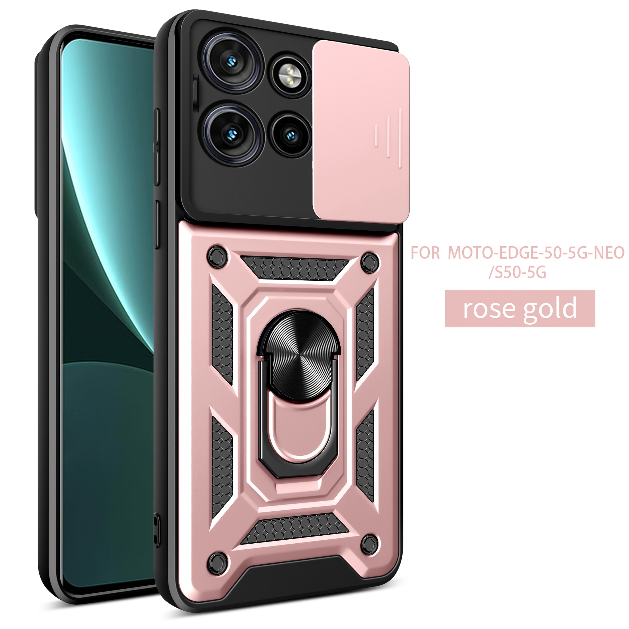 TEMU Phone Case: For Moto Edge 60 Neo 5g/edge 50 Neo 5g Case With Slide Camera Lens Cover, With Rotating Ring Kickstand Protection Case Cover For