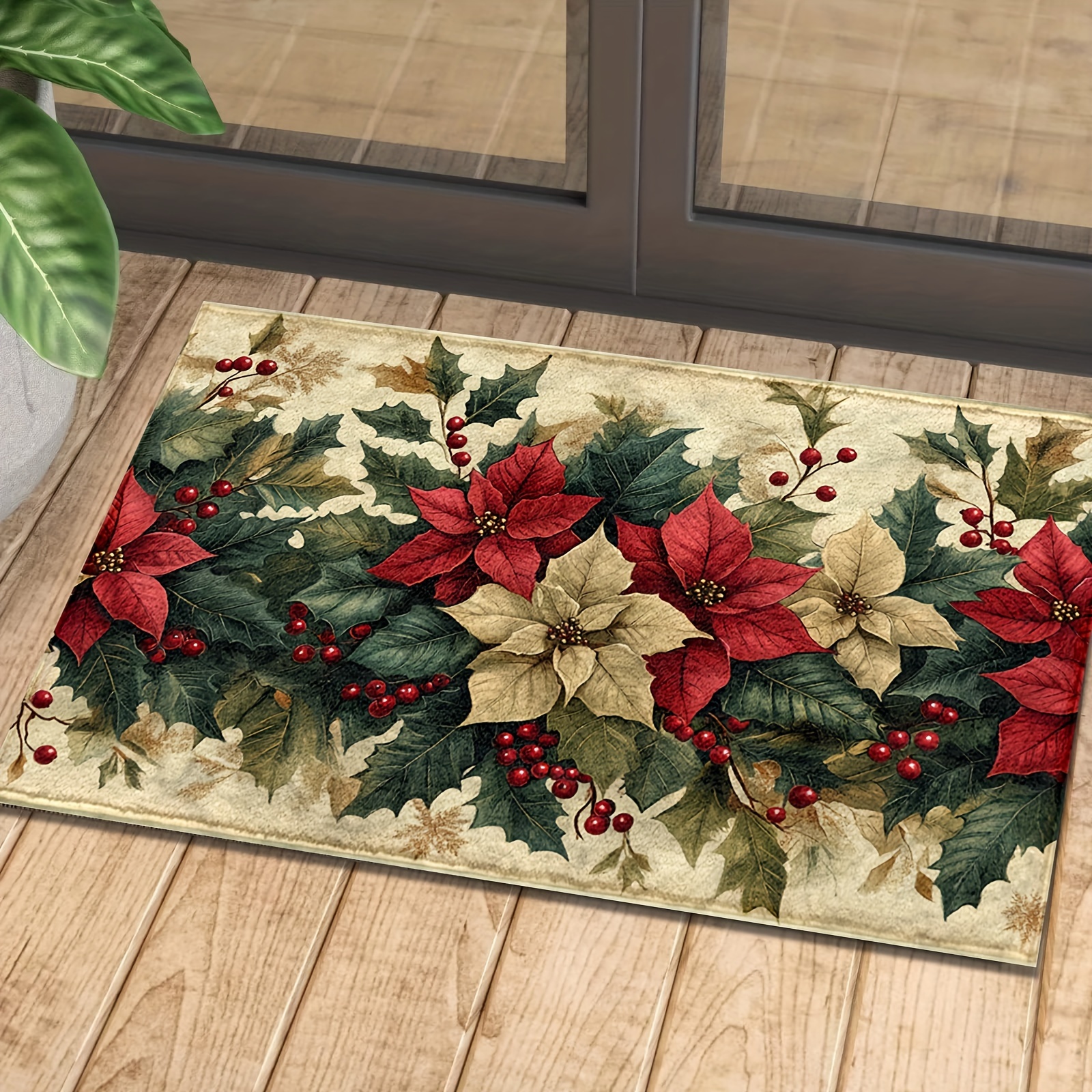 

Christmas Bath Mat - - Imitation , Absorbent & Stain-, For Bedroom, Bathroom, Kitchen, And Entryway Decor - Washable , Fluffy Decor Decoration