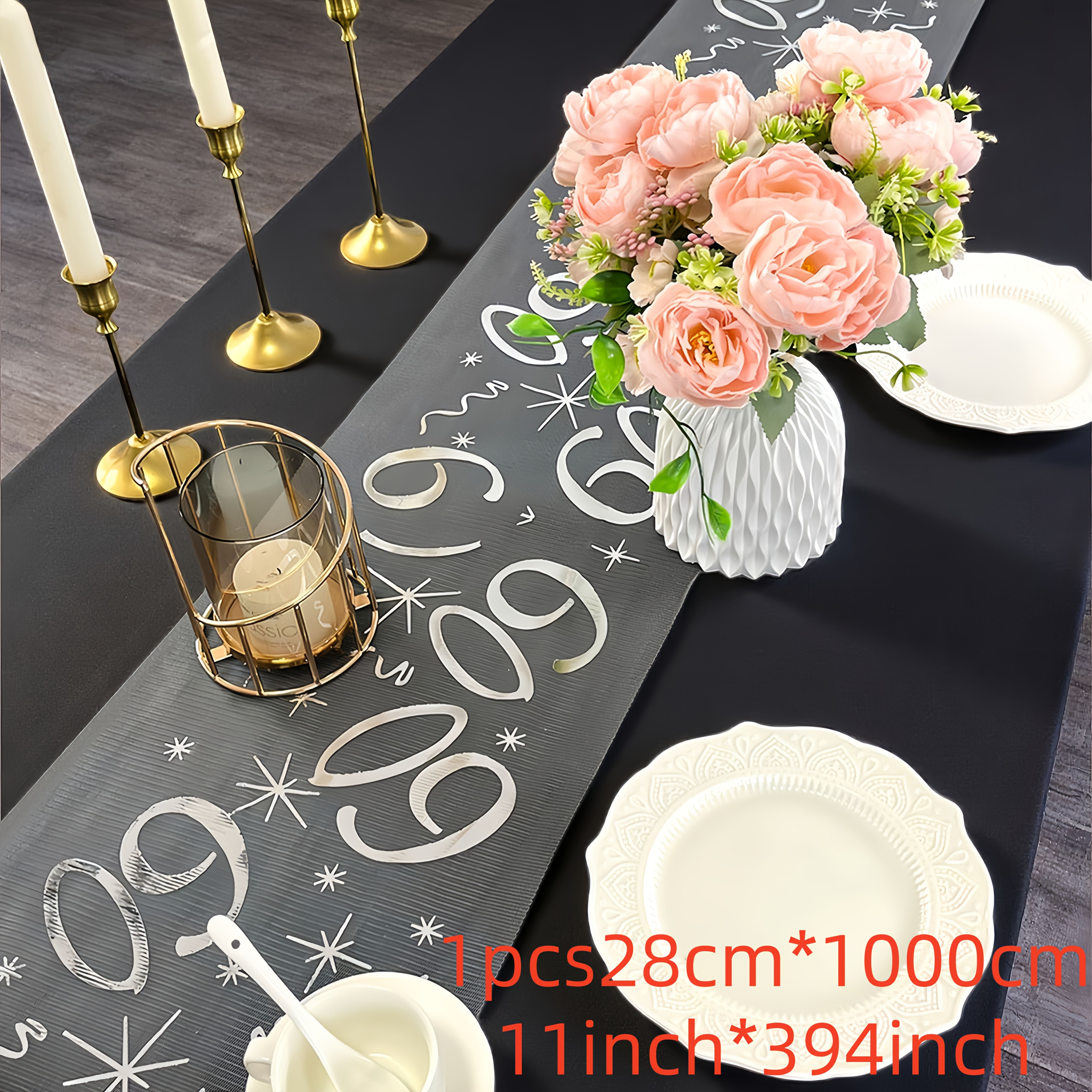 TEMU With The Silvery Digital Table Runner Featuring An Elegant Design. Suitable For Birthdays, Anniversaries, Birthday Party Supplies, And Holiday