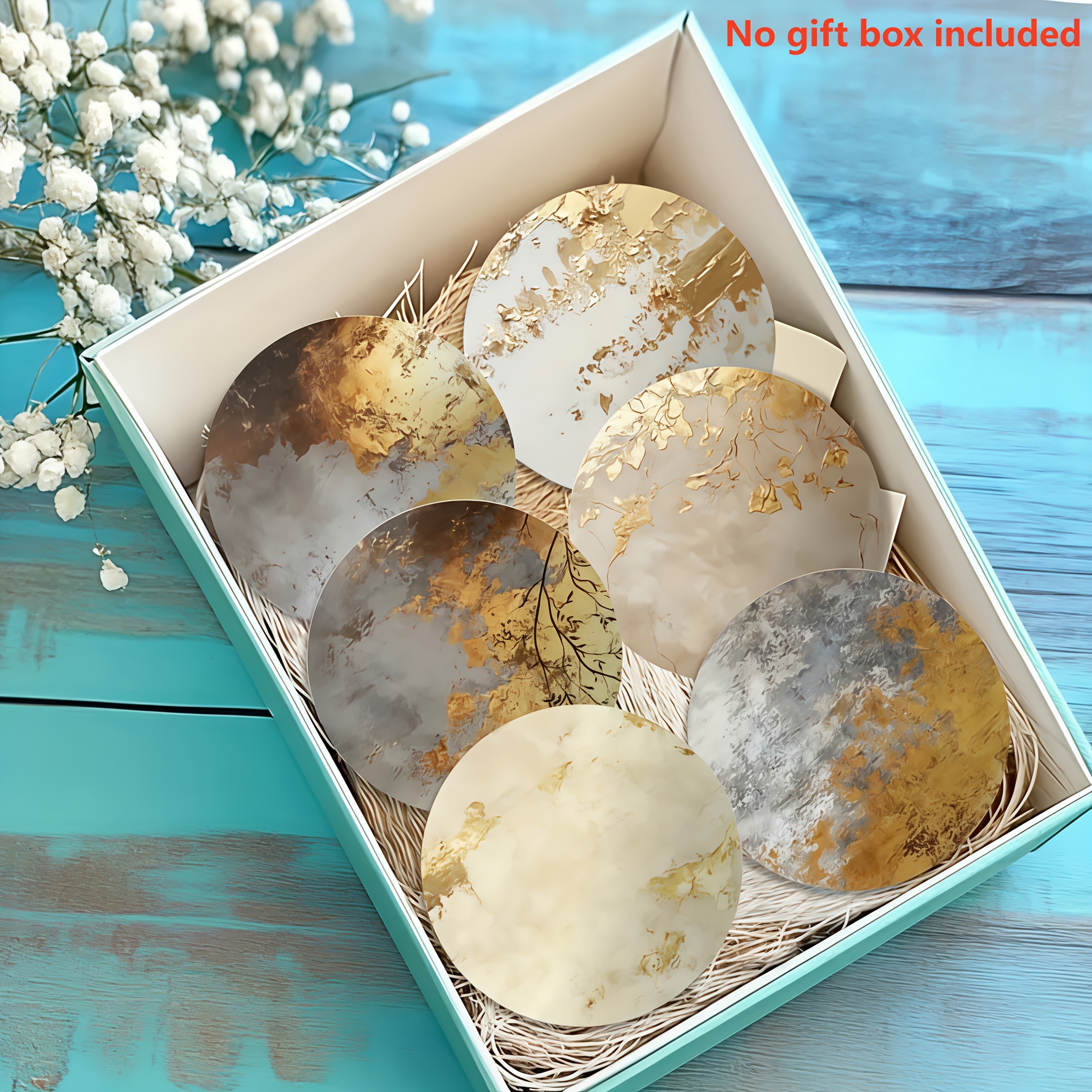 6pcs Elegant Art Coasters Set - 3.94-inch Drink Mat, Exquisite Marble , Perfect For Home And Office Decor, Ideal Gift For Holidays And Special Occasions