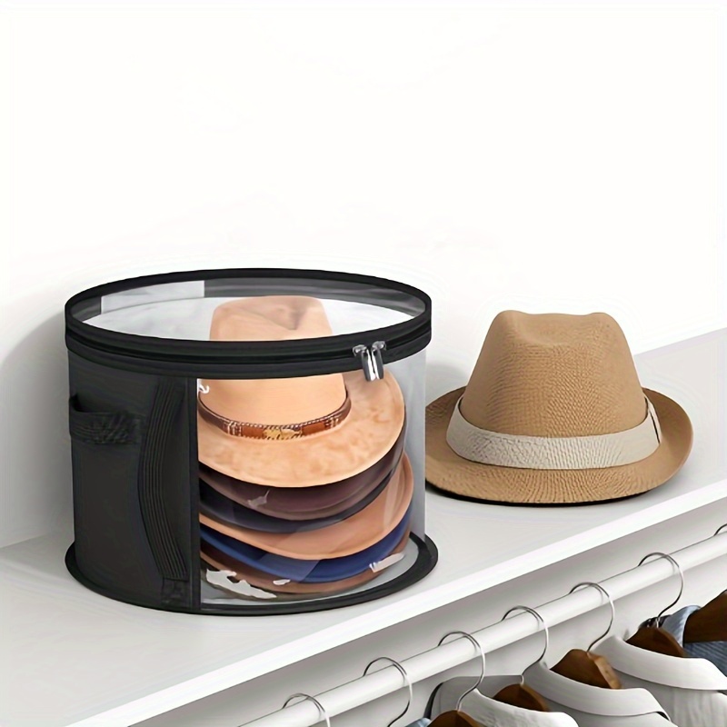 

1pc Hat Storage Box With Handle - Transparent, Foldable Organizer For Hats, Caps & Accessories