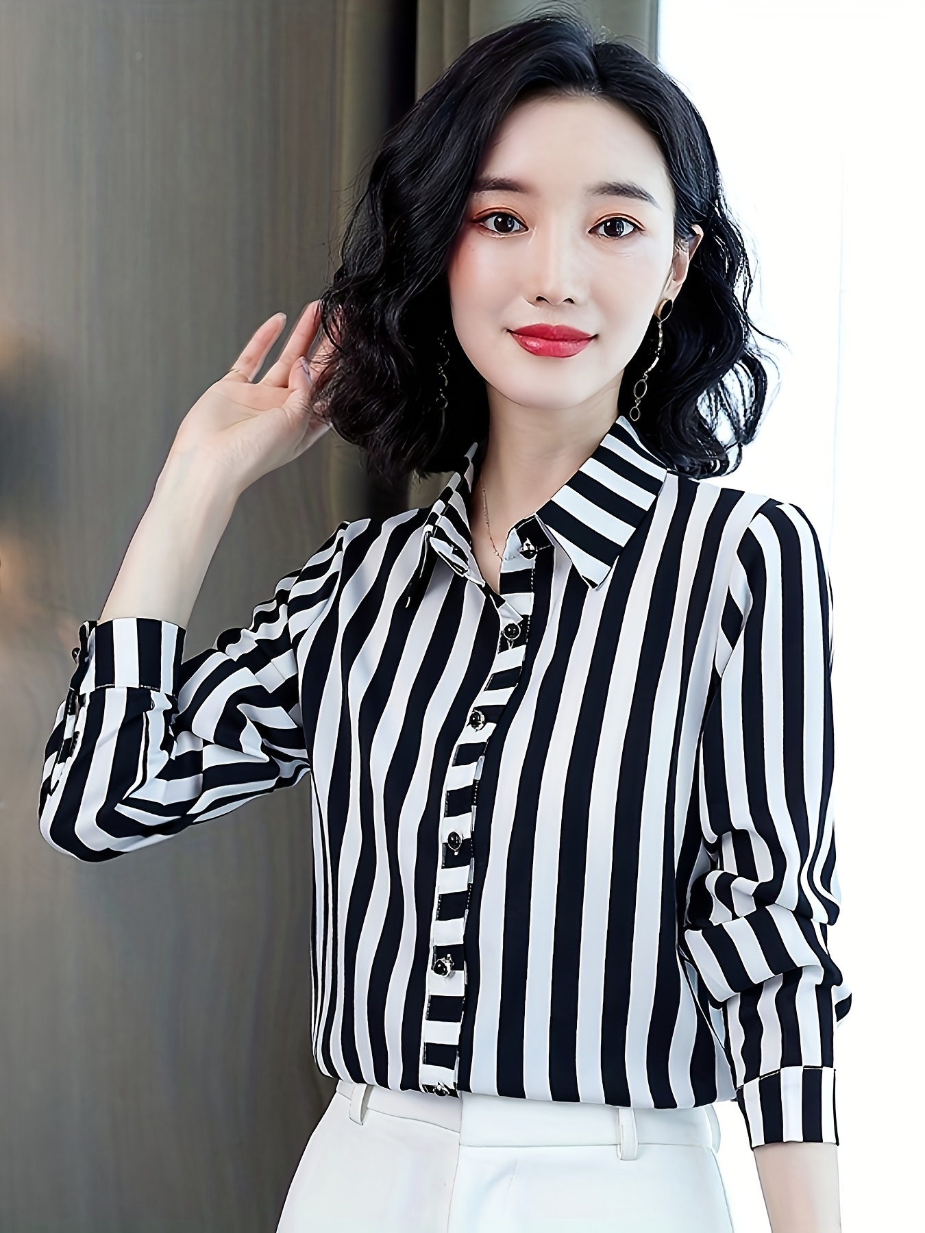 black and white striped dress shirt women's womens elegant black white striped long sleeve shirt button