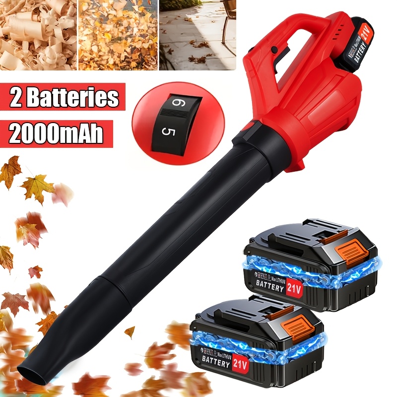TEMU Souffleur de Feuilles Électrique Fil 21V - 6 Vitesses, Double Batterie (2000mAh), avec Chargeur, Léger pour un Nettoyage Efficace de Pelouse,