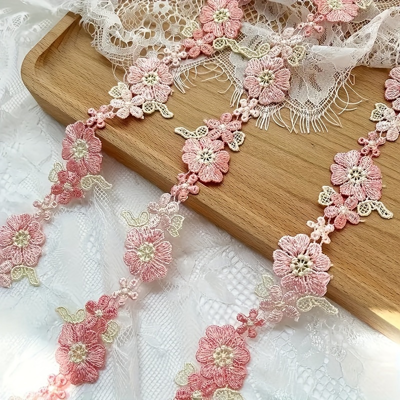 

Pink Floral Water Soluble Lace Edging For Dresses And Crafts - 1pc