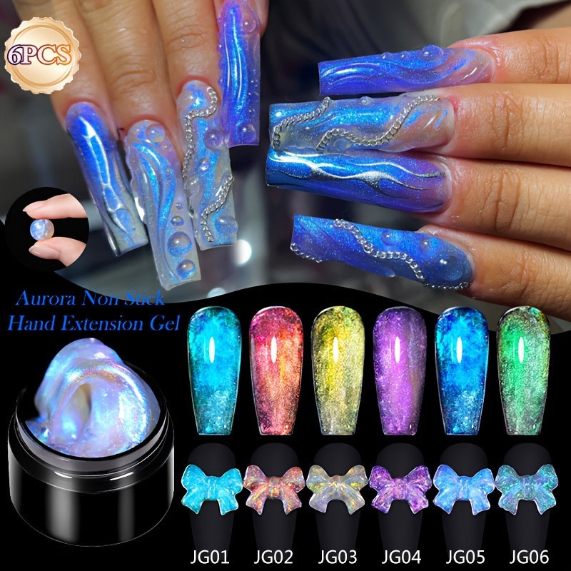 TEMU Lilycute 7ml 6pcs 3d Sculpting Gel Aurora Non Stick Hand Extension Gel Nail Polish For 3d Shaping Nail Art Solid Hard Gel For Fake Nail Diy