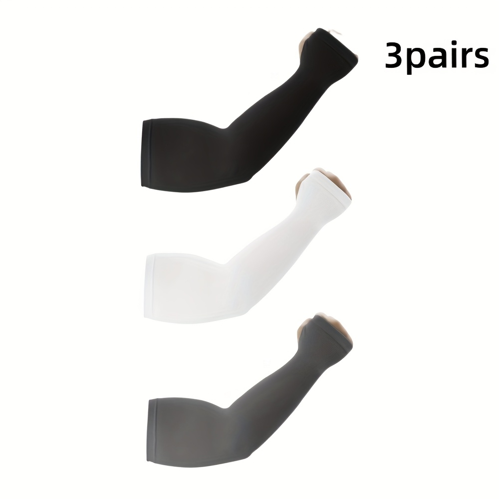Image of 3 Pairs Of Plus-size Solid-color Stretchy Arm Sleeves. Unisex Breathable And Plus-sized Arm Protectors, More Comfortable And Not Tight, Suitable For Indoor And Outdoor Use