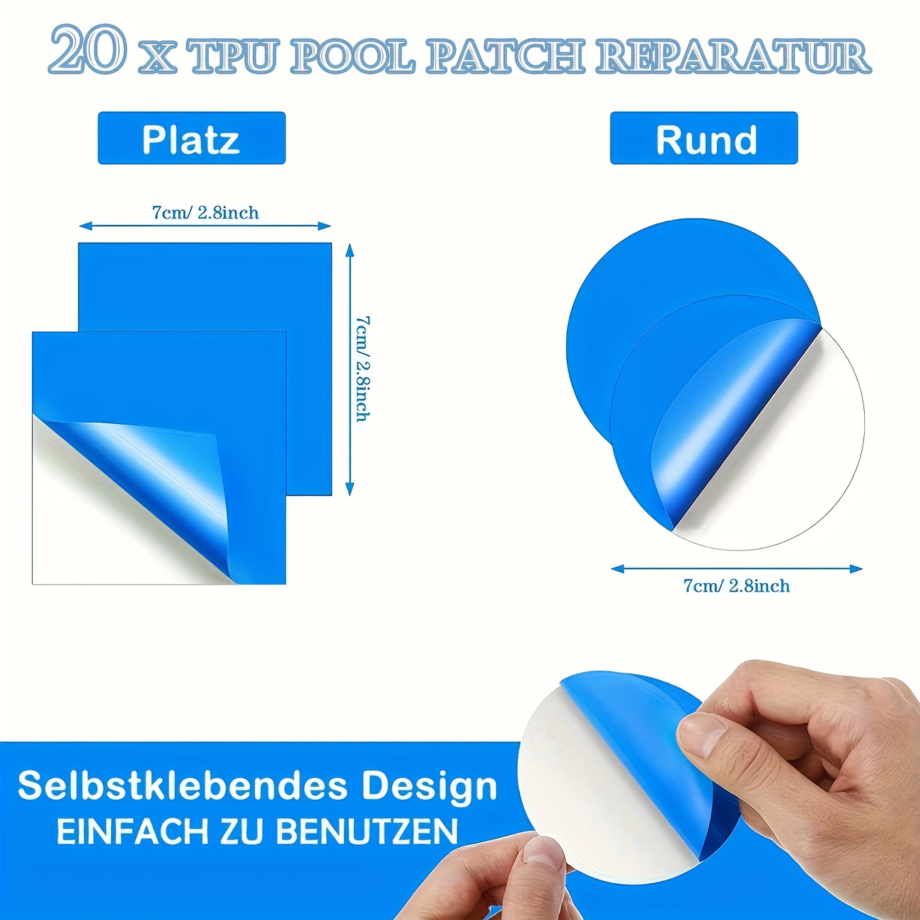 Pack De 20 Parches De Reparación TPU De 7×7 Cm – Autoadhesivos E Impermeables – Para Tiendas De Campaña, Colchones, Botes Y Piscinas