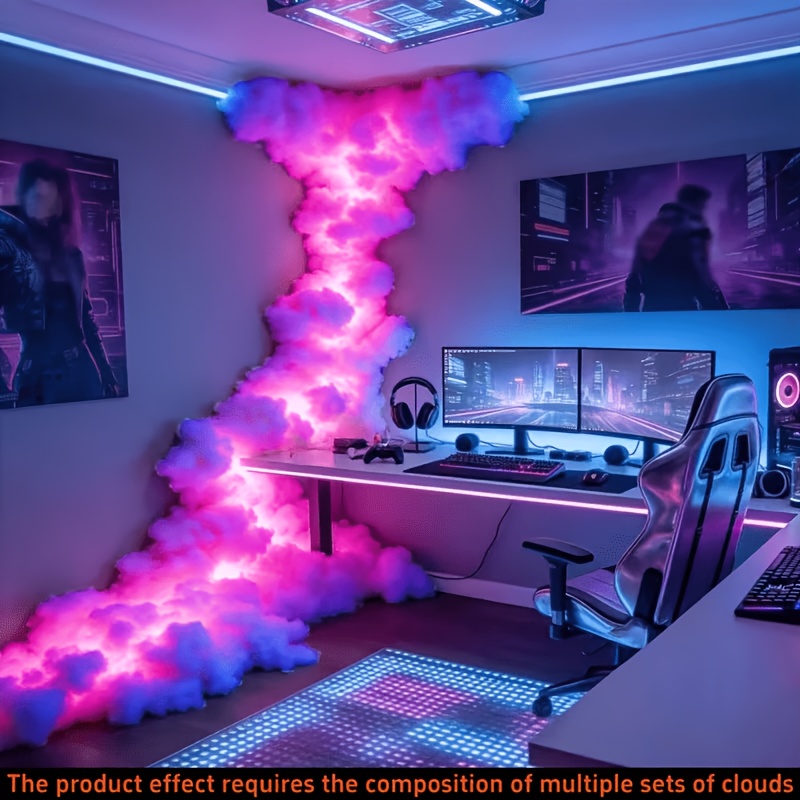 DIY 3D Thunder Cloud LED Light Strip, USB Music Sync RGB