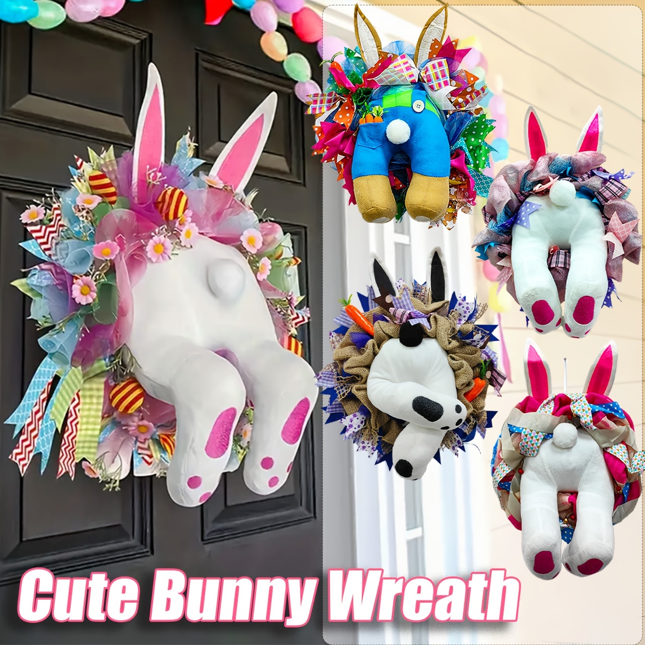 

1pc Easter Cute Bunny Butt Ears Wreath Home Shape Flower Bee Decoration Suitable For Outdoor Indoor Accessories Gift