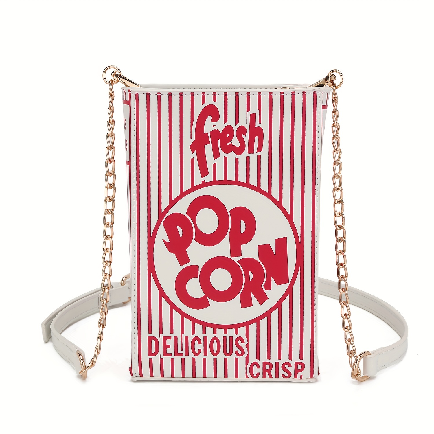 

Novel Fashionable Popcorn Box Style Bag Women's Crossbody Bag Chain Strap Shoulder Bag Unique Square Purse Chain Strap With Adjustable Wallet