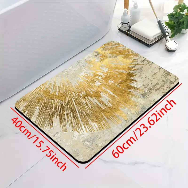 1pc of diatomite bathroom anti slip mat golden art pattern print design quick drying non slip and water absorbing floor mat soft and comfortable suitable for bathrooms shower rooms laundry rooms bedroom floor mats kitchen floor mats rv bathrooms Product details 4