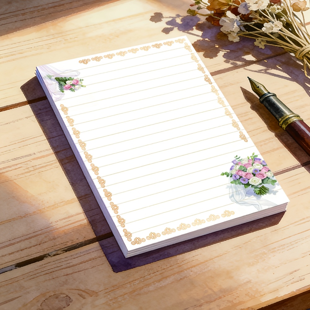 TEMU 1pc (50 Sheets) Pocket Floral 2-speed Notebook, A5 Ruled Inner Pages, Vintage Bouquet Memo Pad, Lace Rose , Decorative Ruled , Letter Paper,