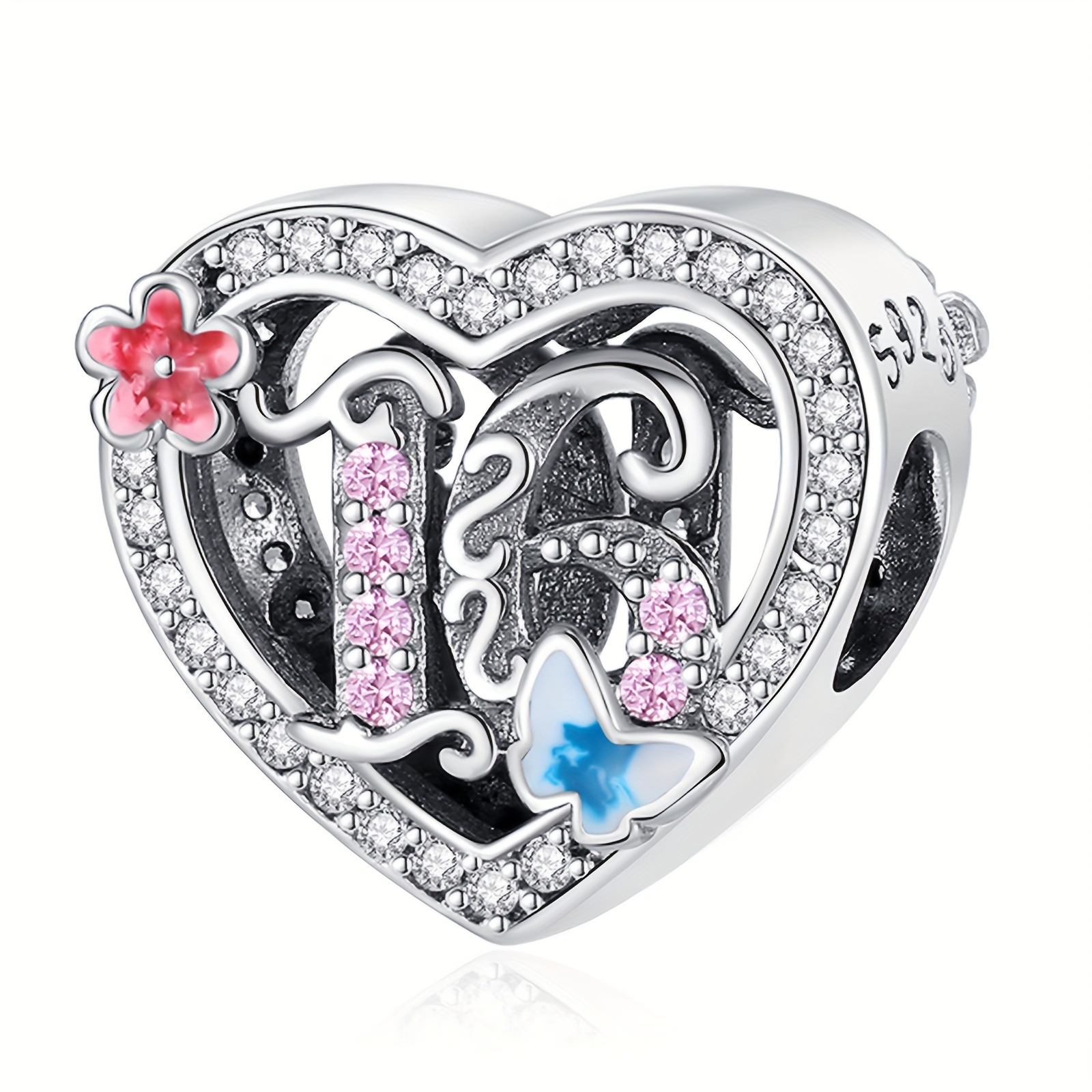 925 Silver Number Heart Charm for Bracelet & Necklace