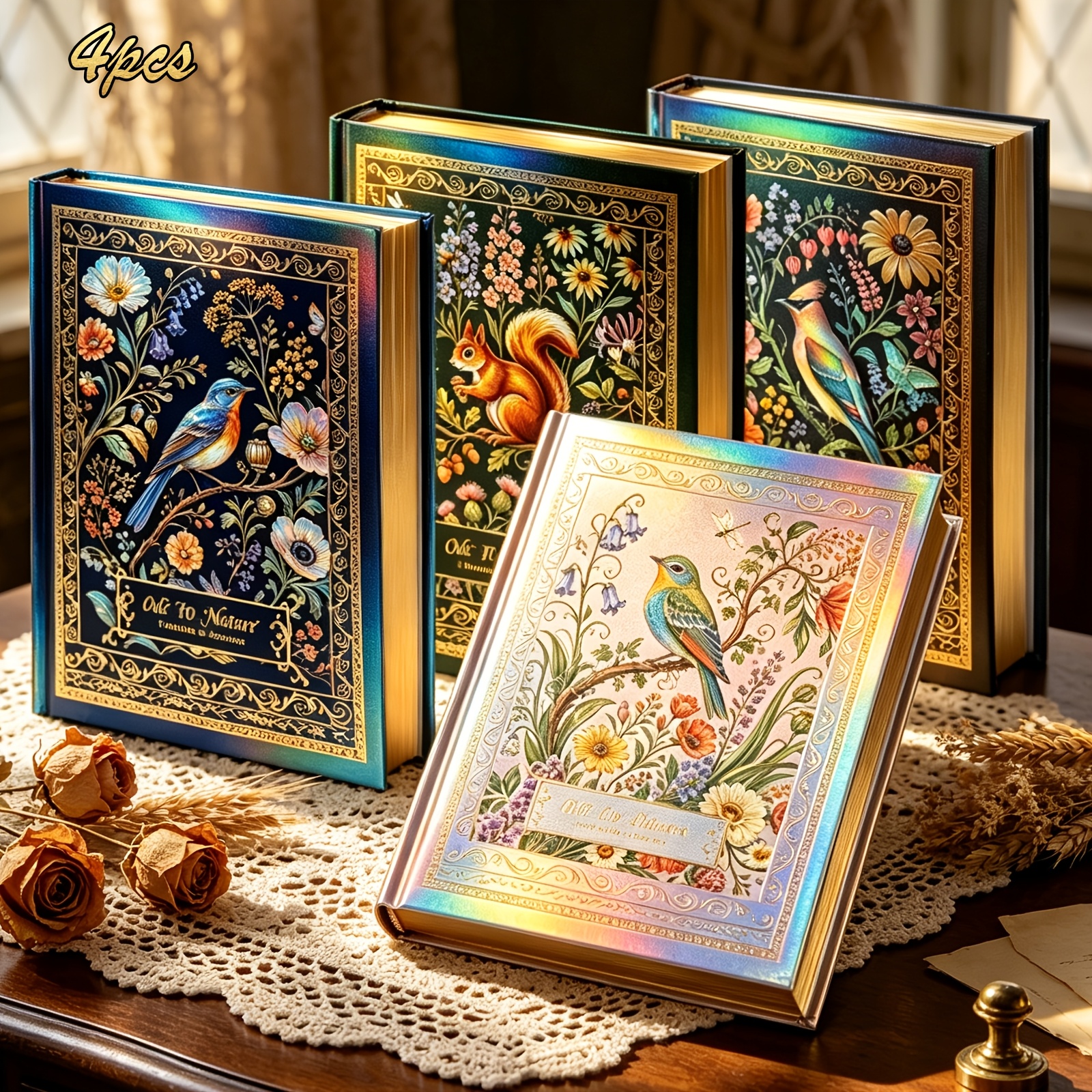 TEMU 1pc/4pcs A5 Hardcover Notebook With Laser-embossed Golden Cover & Spray-finished Edges Suitable For School, Office, Travel Journal, Composition